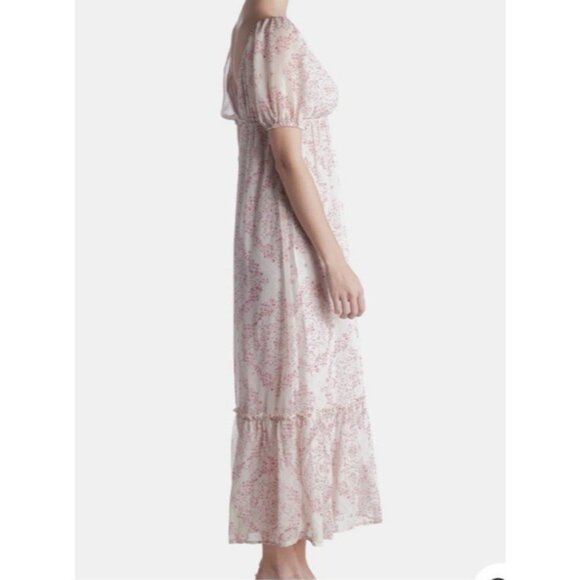Spring & Mercer XS Blush Pink Chiffon Midi Prairie Dress Short Sleeve NEW - Picture 8 of 16
